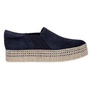 NEW Navy Vince Suede Stretch Gore Comfort Slip On Platform Espadrille-8.5